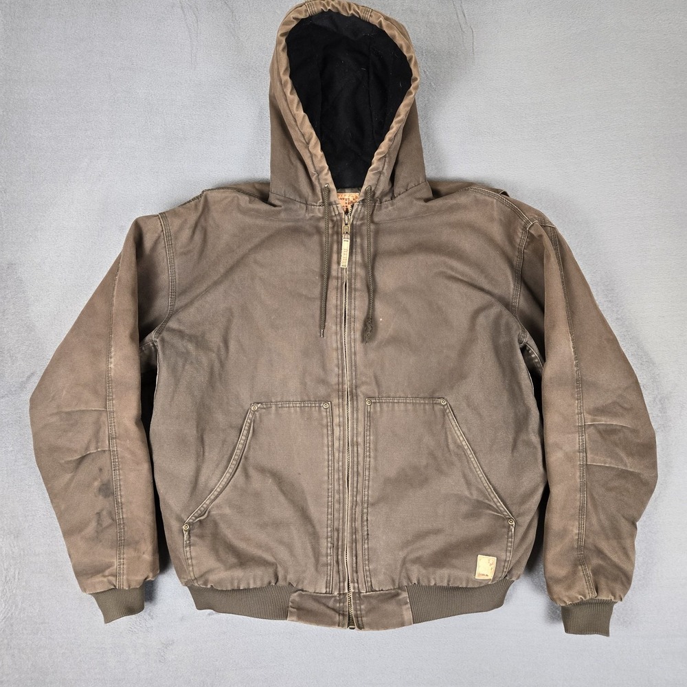 Iron Max Jacket Mens 2XL Brown Duck Canvas Quilt Lined‎ Full Zip Hooded VTG
